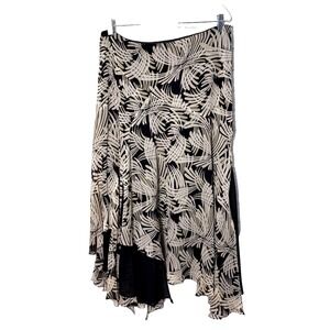 100% Silk Layered  Asymmetric Midi Skirt Size 14 Tropical Resort Boho Flowy